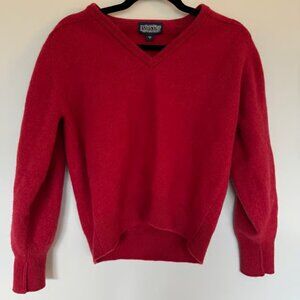 Vintage Lands End 100% Wool Sweater | V Neck Red | GUC | Slightly shrunken